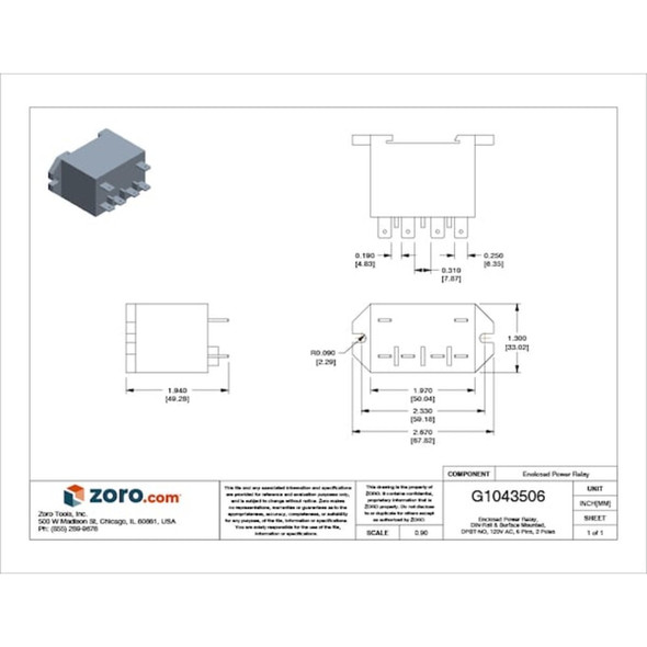 DIN Rail & Top Flange, Enclosed Power Relay, Square, 25 A, 6 Pins, Quick Connect  725BXXBC3ML-120A