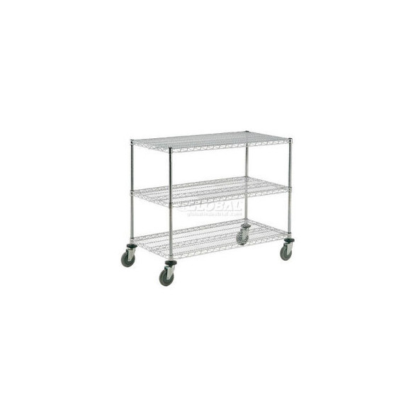 Nexel 3 Shelf Shelf Cart Chrome 48""W x 24""D x 40""H Poly Casters4 Swivel 2 Bra