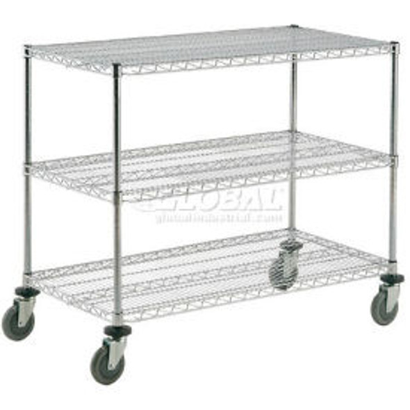 Nexel 3 Shelf Shelf Cart Chrome 42""W x 21""D x 40""H Poly Casters4 Swivel 2 Bra