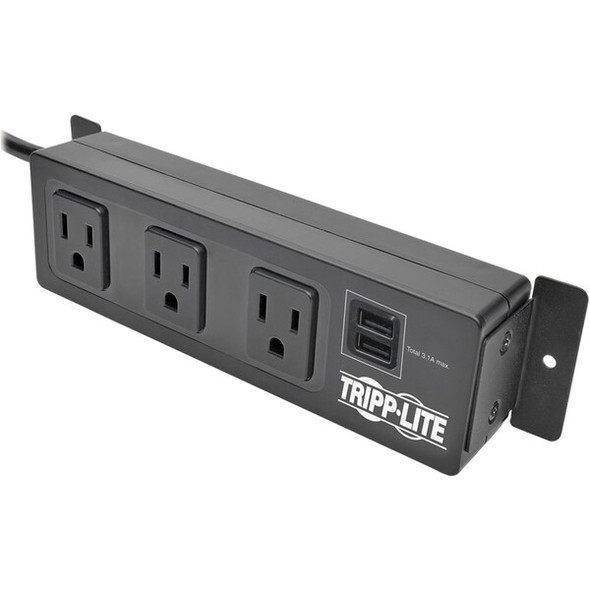 Tripp Lite Outlet Strip, Surge, USB, 3 5-15R, 5-15P, 10 ft., Black TLP310USBS