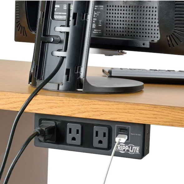 Tripp Lite Outlet Strip, Surge, USB, 3 5-15R, 5-15P, 10 ft., Black TLP310USBS