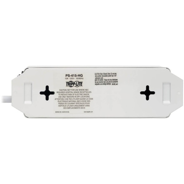 Tripp Lite Outlet Strip, Hospital Grade, 4 5-15R-HG, 5-15P-HG, 15 ft., White PS-415-HG
