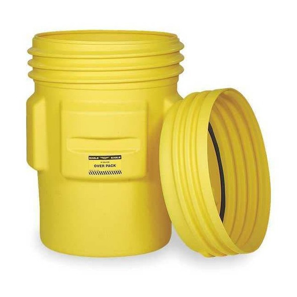 Eagle Mfg Open Head Overpack Drum, Polyethylene, 65 gal, Unlined, Yellow 1661