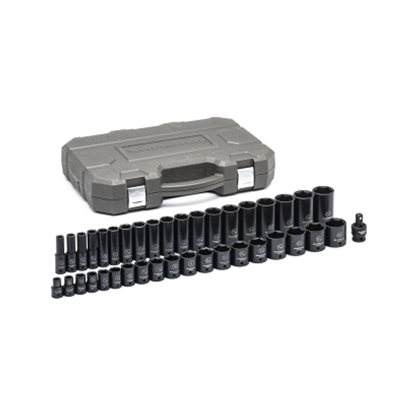 Impact Socket Set, 1/2 in Dr, 6-point, SAE, 3/8 in to 1-1/2 in, 39-Pc Deep/Standard Lengths, Incl Univ Jt/Blow Mold Case