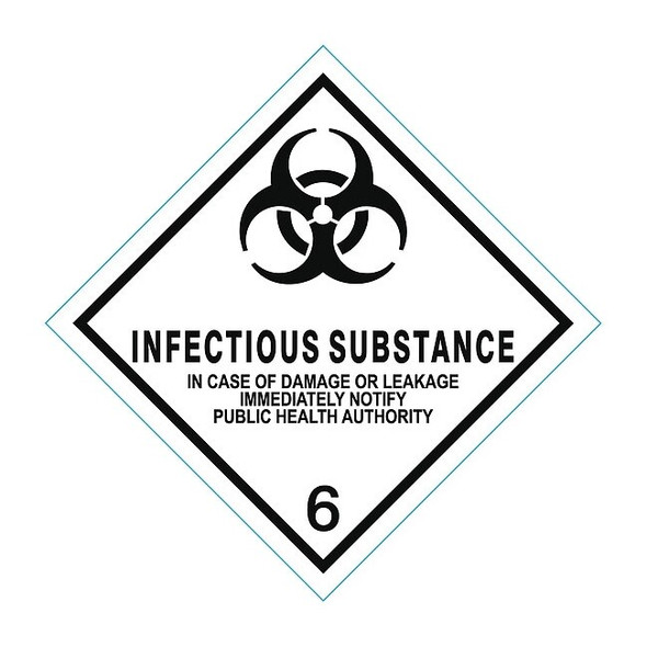Infectious Substance DOT Label, Class 6, Black/White, Pk500