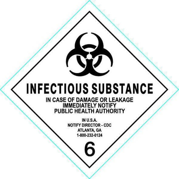Manufacturer Varies Infectious Substance DOT Label, Class 6, Black/White, Pk500 8EZ63