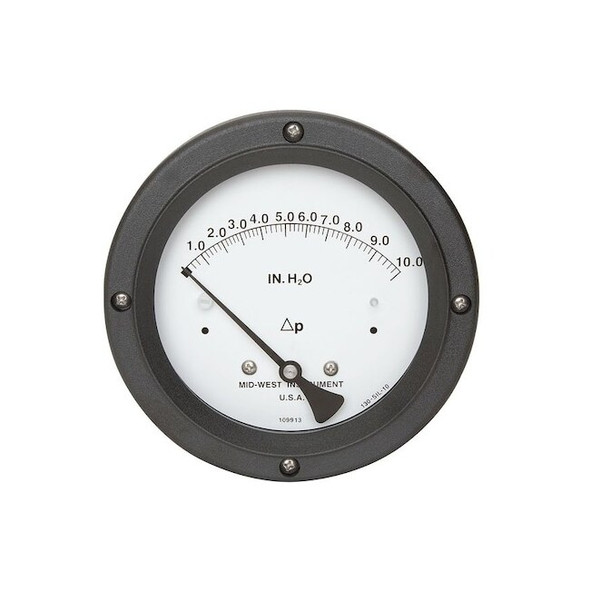 Midwest Instrument Pressure Gauge,0 to 10 In H2O 130-0114