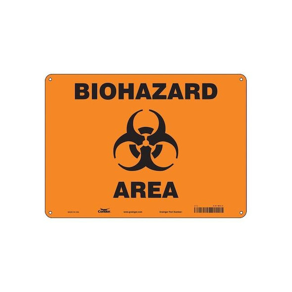 Biohazard Sign, 10 in H, 14 in W, Horizontal Rectangle, English, 447W43