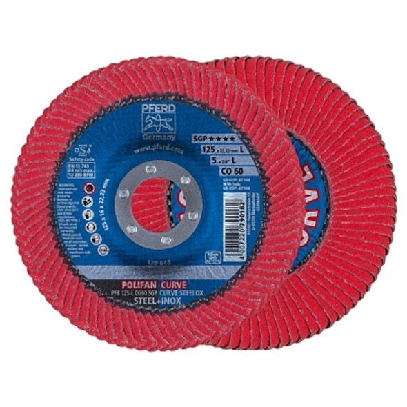 Polifan Curve Flap Wheels, 5 in Diam, 5/8 in Thickness, 60 Grit, 12,200 rpm Pack of 10 Polifan Curve Flap Wheels, 5 in Diam, 5/8 in Thickness, 60 Grit, 12,200 rpm Pack of 10