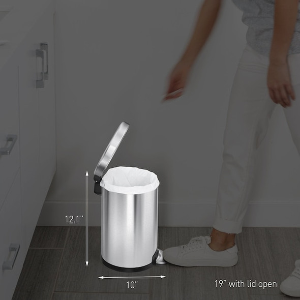Simplehuman Step-OnTrashContainer,Silver,1gal,SS CW1852 Simplehuman Step-OnTrashContainer,Silver,1gal,SS CW1852
