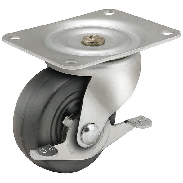 2" X 13/16" Non-Marking Rubber Soft Swivel Caster, Side Brake, Loads Up To 90 lb