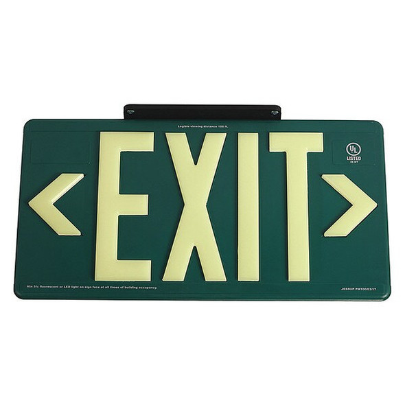 Exit Sign, Plastic, 15-7/8" W, 8-5/8" H, Exit (Double Arrows), Green