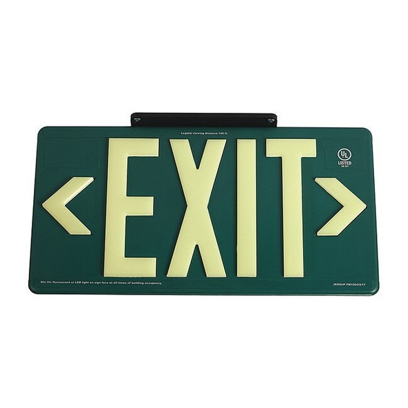 Exit Sign, Plastic, 15-7/8" W, 8-5/8" H, Exit (Double Arrows), Green