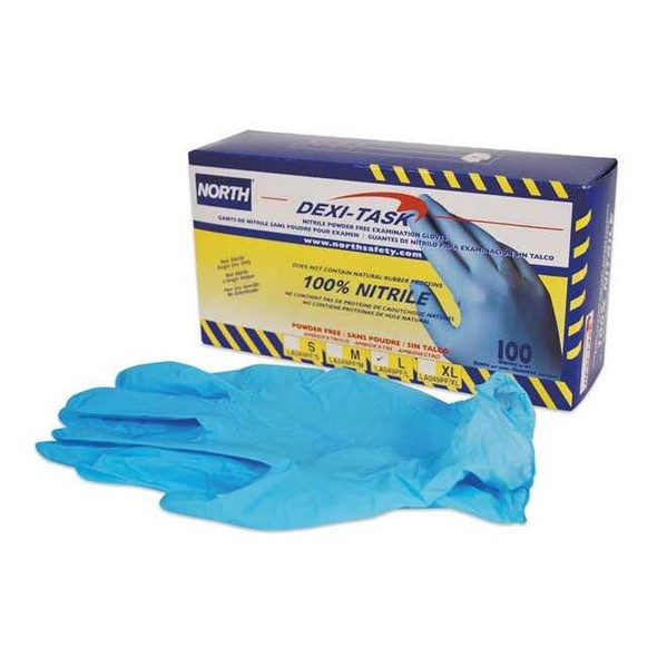 Dexi-Task, Disposable Gloves, 5 mil Palm, Nitrile, Powder-Free, 8, 100 PK, Blue