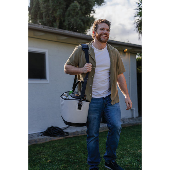 RovR Products KeepR Beverage Tote Caddy with Ice Bucket & Shoulder Strap, Powder