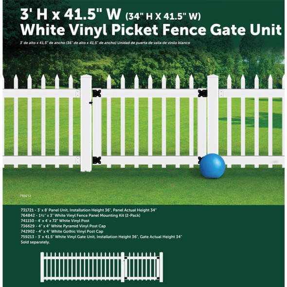 41-1/2 In. W. x 3 Ft. H. Spaced White Vinyl Picket Gate