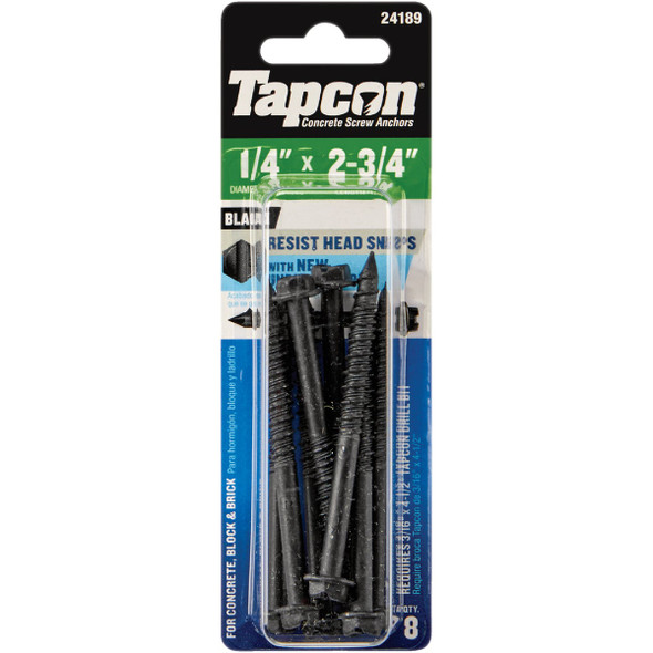 Tapcon 1/4 In. x 2-3/4 In. Hex Washer Head Black Concrete Screw Anchors (8 Ct.) Tapcon 1/4 In. x 2-3/4 In. Hex Washer Head Black Concrete Screw Anchors (8 Ct.)