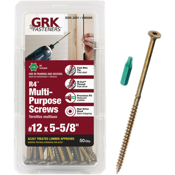 GRK R4 #12 x 5-5/8 In. Star Drive Multi-Purpose Wood Screw (50-Count) 96089