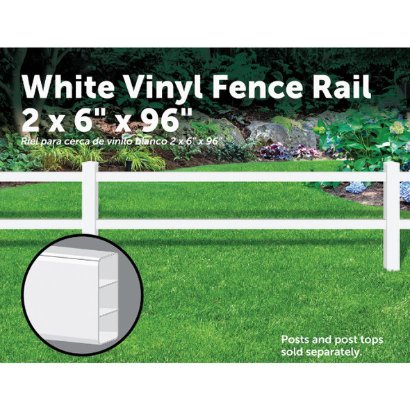 2 In. x 6 In. x 96 In. White Vinyl Fence Rail