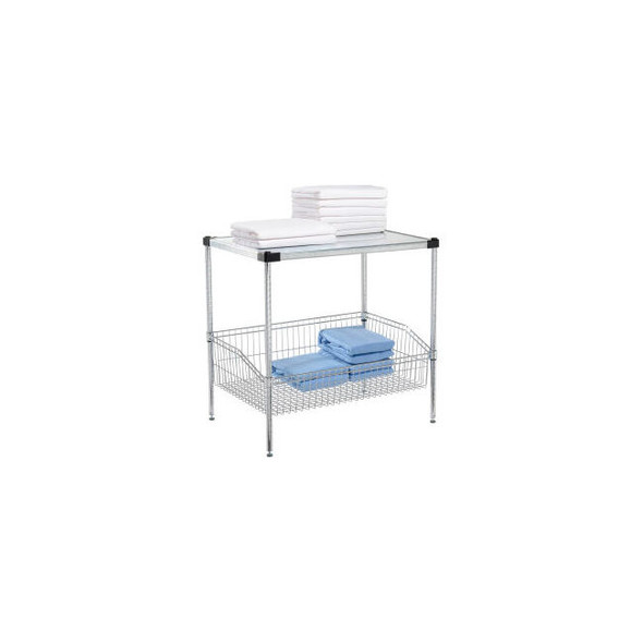 Nexel 2 Shelf Chrome Basket Wire Shelving Unit Solid Top Shelf 36""W x 24""D x 3