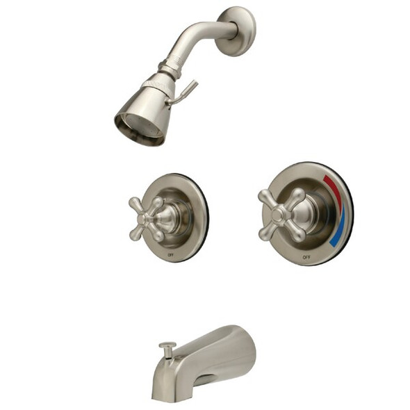 Kingston Brass Tub and Shower Faucet, Brushed Nickel, Wall Mount KB668AX