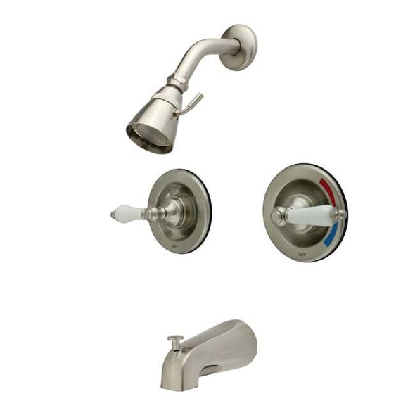 Kingston Brass Tub and Shower Faucet, Brushed Nickel, Wall Mount KB668PL