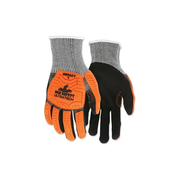 UT1952 UltraTech® A4/Cut Level Mechanics Knit Gloves, X-Large, Hi-Vis Orange TPR, Black Coating, Salt/Pepper Shell Pack of 12