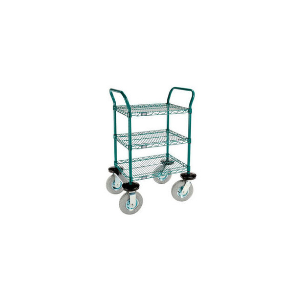 Nexel 3 Shelf Utility Cart Poly-Green 24""Wx18""Dx 42""H Pneumatic Casters2 Swiv