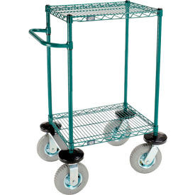 Nexel 2 Shelf Push Cart Poly-Green24""W x 18""D x 43""H Pneumatic Casters2 Swive