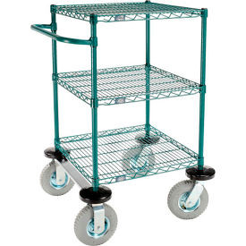 Nexel 3 Shelf Push Cart Poly-Green24""W x 24""D x 43""H Pneumatic Casters2 Swive