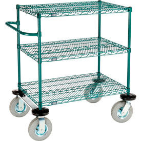 Nexel 3 Shelf Push Cart Poly-Green36""W x 24""D x 43""H Pneumatic Casters2 Swive