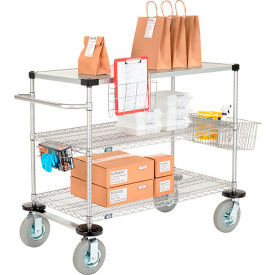 Nexel 3 Shelf Push Cart Chrome 48""W x 24""D x 43""H Pneumatic Casters2 Swivel 2