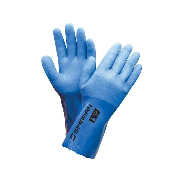 Chemical Resistant Gloves, PVC, 12 in L, 35 mil, Blue, M, 1 PR