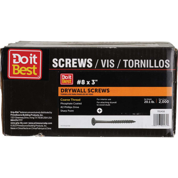 Do it Best #8 x 3 In. Coarse Thread Black Phosphate Drywall Screw (2000 Ct.)