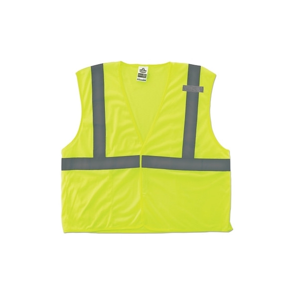 GloWear® Safety Vest, 8210HL, Mesh, Class 2, Type R, 2 in Reflective Tape, 2 Pockets, Hook and Loop, 2X-Large/3X-Large, Lime