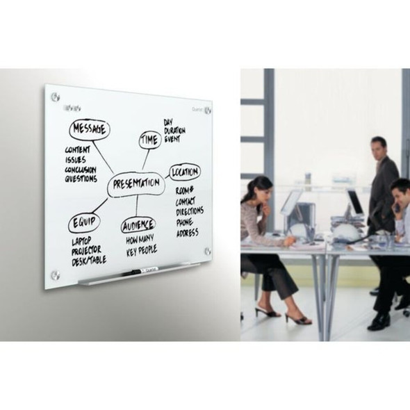 Dry Erase Board, Glass, 48 in, 96 in, No Frame Frame, White, Gloss  G9648W-AB