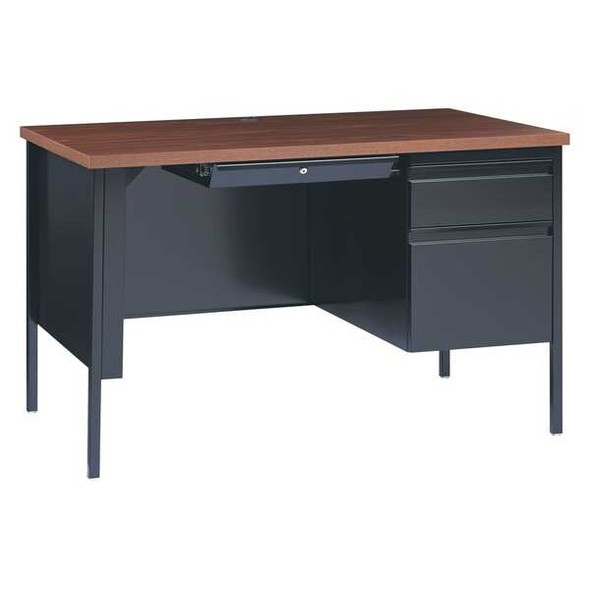 Hirsh Office Desk, Right Hand Pedestal, 48"W x 30"D, Black/Walnut 20437