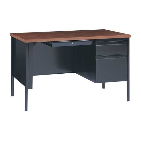 Hirsh Office Desk, Right Hand Pedestal, 48"W x 30"D, Black/Walnut 20437