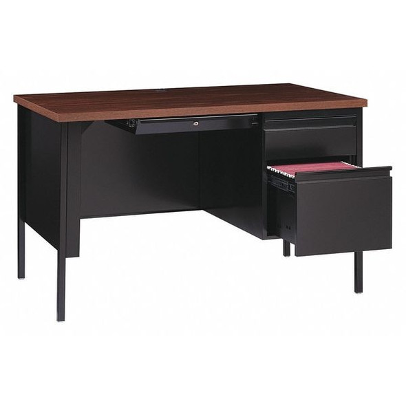 Hirsh Office Desk, Right Hand Pedestal, 48"W x 30"D, Black/Walnut 20437