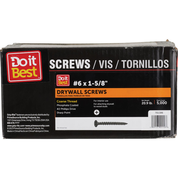 Do it Best #6 x 1-5/8 In. Coarse Thread Black Phosphate Drywall Screw (5000 Ct.)