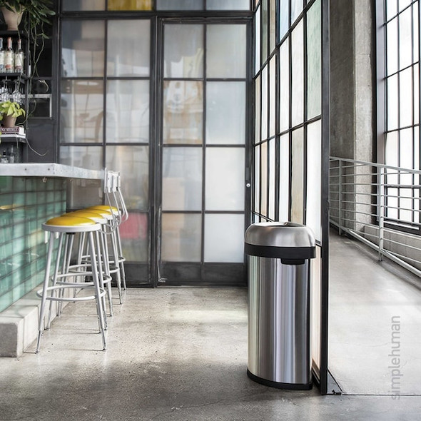 Simplehuman Trash Can, Silver, 16 gal, SS CW1468 Simplehuman Trash Can, Silver, 16 gal, SS CW1468