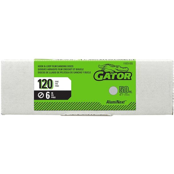 Hook-and-Loop Sanding Disc, 6 in Dia, Non-Vacuum, Aluminum Oxide, 120 Grit, Coated Type