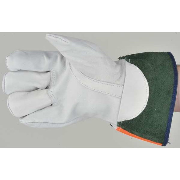 Electrical-Insulating Glove Protectors, Goatskin, 12" Length, White/Orange/Green, Size 10