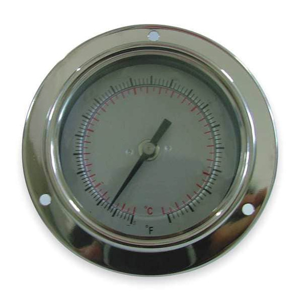 Panel mount bimetal stem thermometer, range 0 to 200 Degrees F, 9" stem.