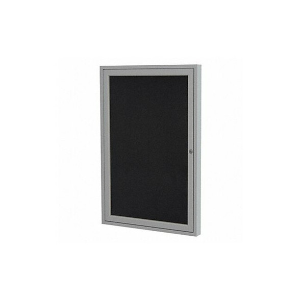 Ghent Enclosed Rubber Bulletin Board 24"x18", 1 Hinged Door, Black PA12418TR-BK