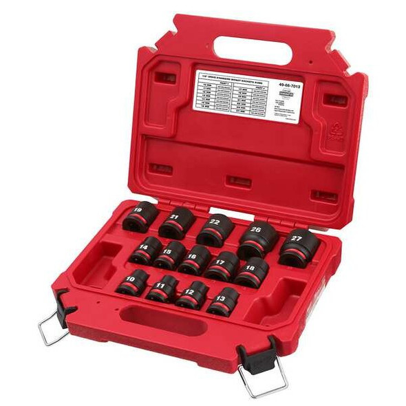 Milwaukee Tool 1/2 in Drive Impact Socket Set, Metric, 14 pc. pcs 49-66-7013