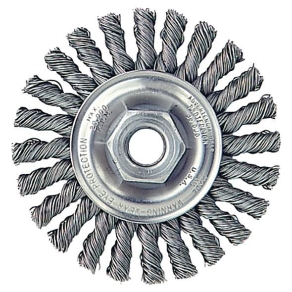 Cable Twist Knot Wire Wheel, 4 in dia x 1/4 in W, 0.020 in Stainless Steel Wire, 20000 RPM