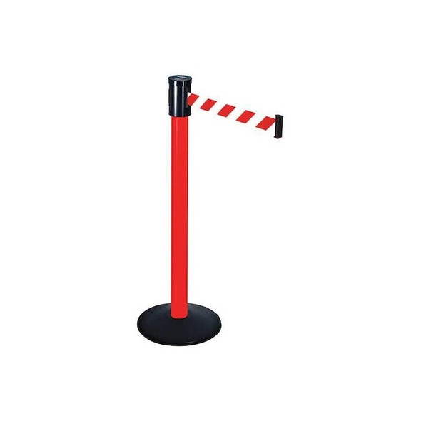 Barrier Post with Belt, Red, 15 ft Length, 40 in Post Height, No Legend, Red