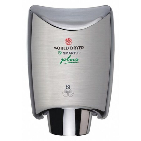 Automatic Hand Dryer, 8 sec Dry, 80, 110 to 120V AC, Silver, Brushed