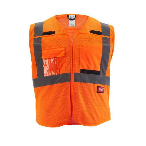 Class 2 Breakaway High Visibility Orange Mesh Safety Vest - 2X-Large/3X-Large